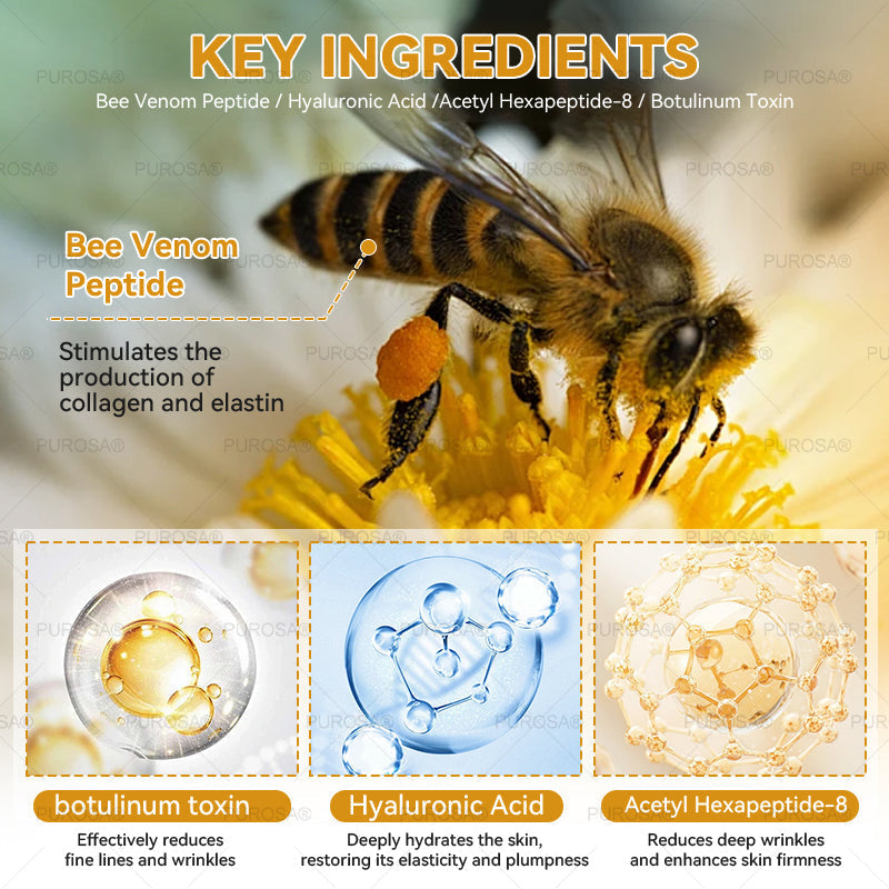 PUROSA® Bee Venom Skin Treatment Cream, Anti-aging, Hydrating, Skin Repair, Even Tone, Acne and Dark Spot Treatment, Wart and Mole Removal, Psoriasis Relief
