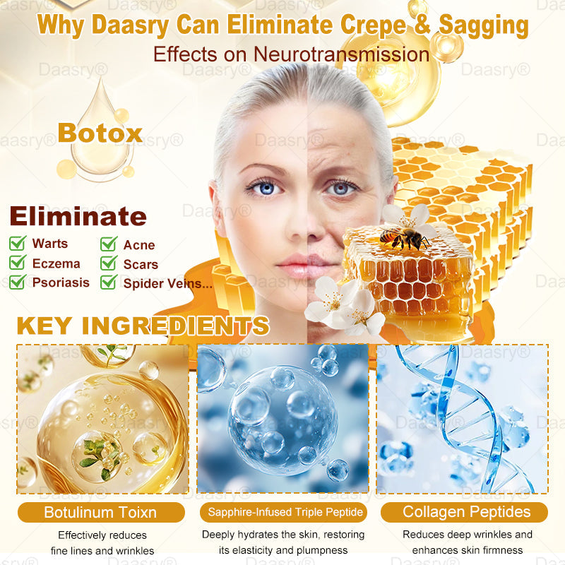 TGA Official: Daasry® Bee Venom Skin Restoration Cream - Anti-aging, Hydrating, Skin Firming & Lifting, Skin Repair, Even Tone, Acne and Dark Spot Treatment, Wart and Mole Removal, and Psoriasis Relief.