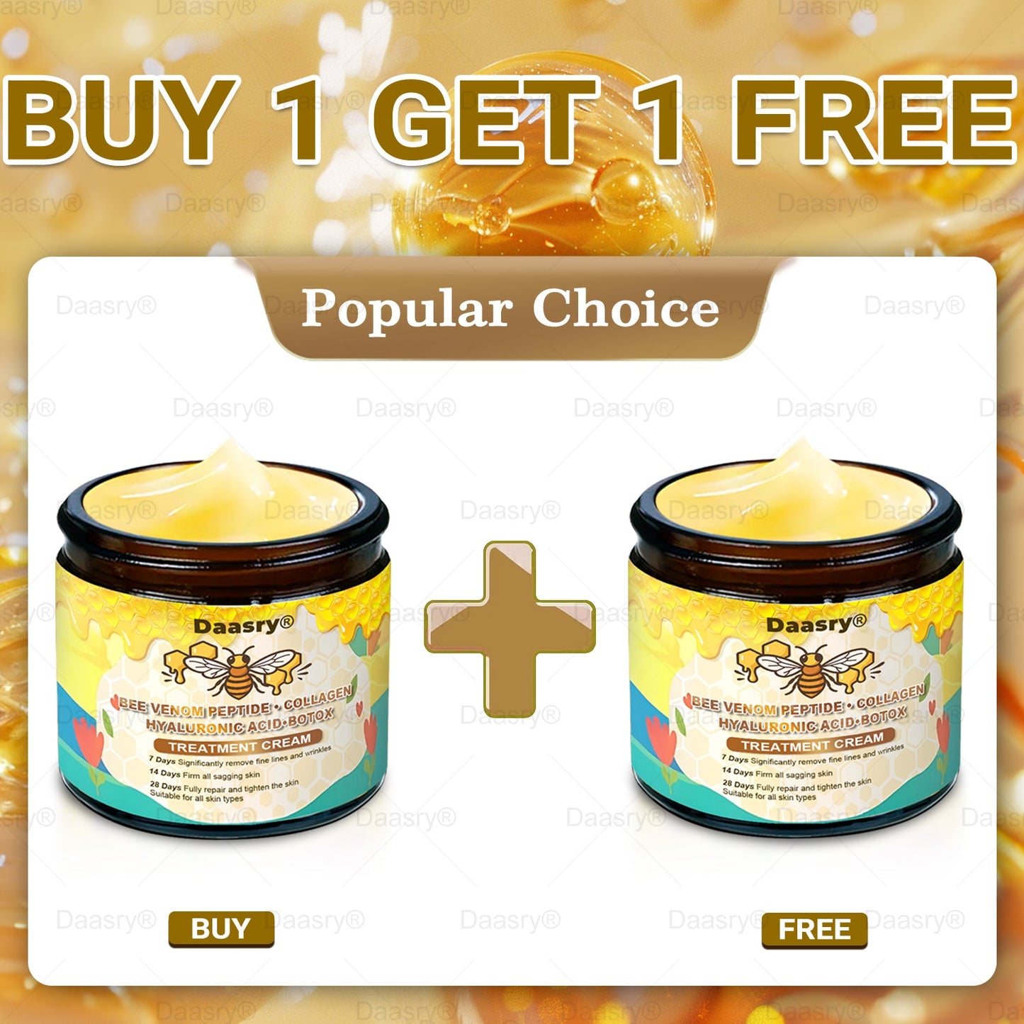 TGA Official: Daasry® Bee Venom Skin Restoration Cream - Anti-aging, Hydrating, Skin Firming & Lifting, Skin Repair, Even Tone, Acne and Dark Spot Treatment, Wart and Mole Removal, and Psoriasis Relief.