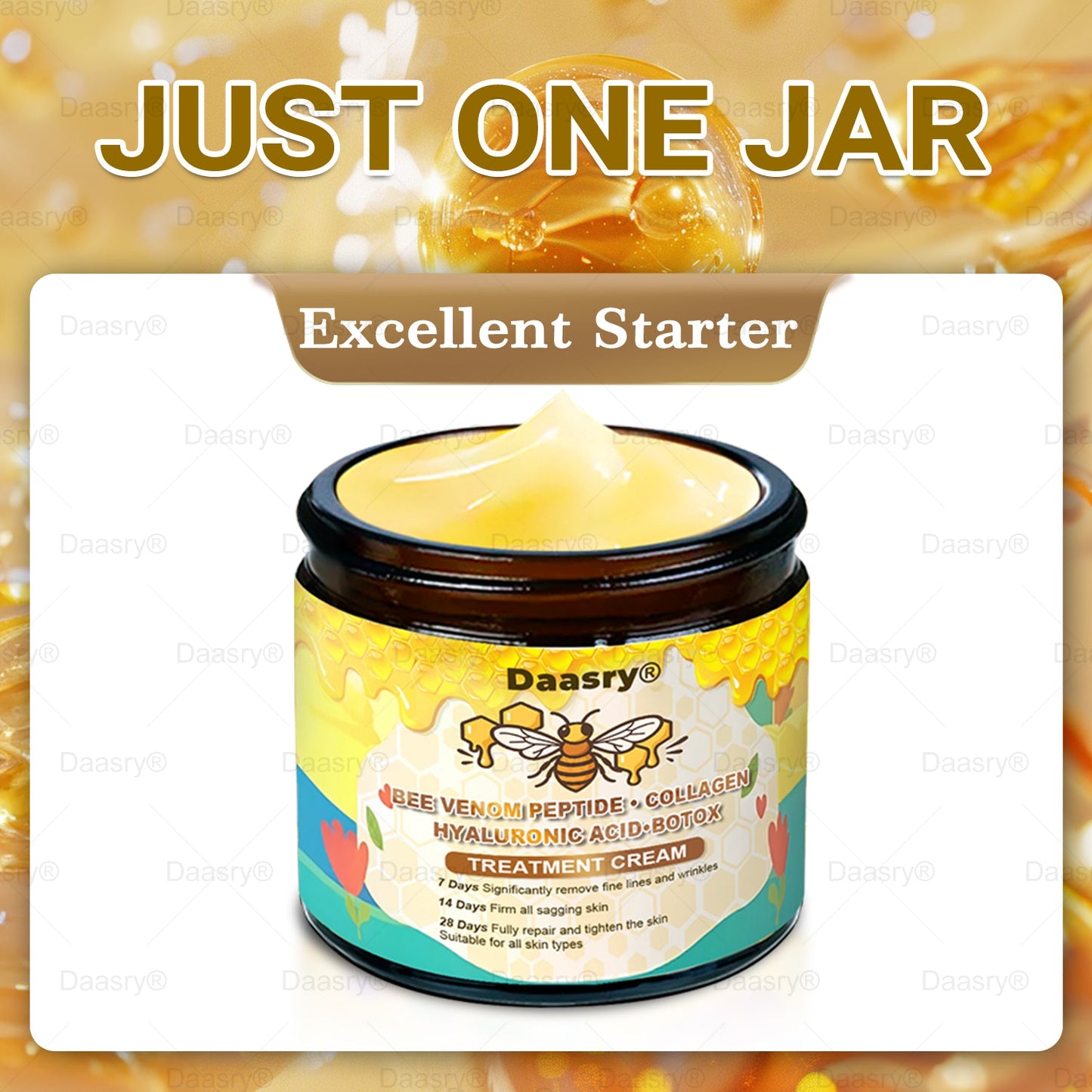 TGA Official: Daasry® Bee Venom Skin Restoration Cream - Anti-aging, Hydrating, Skin Firming & Lifting, Skin Repair, Even Tone, Acne and Dark Spot Treatment, Wart and Mole Removal, and Psoriasis Relief.