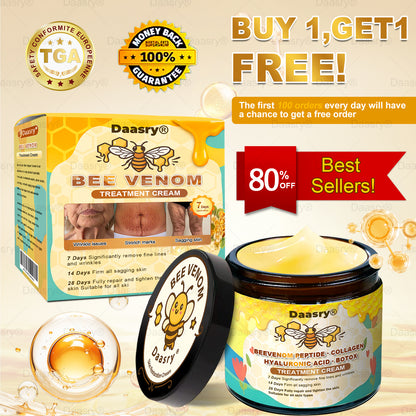 TGA Official: Daasry® Bee Venom Skin Restoration Cream - Anti-aging, Hydrating, Skin Firming & Lifting, Skin Repair, Even Tone, Acne and Dark Spot Treatment, Wart and Mole Removal, and Psoriasis Relief.